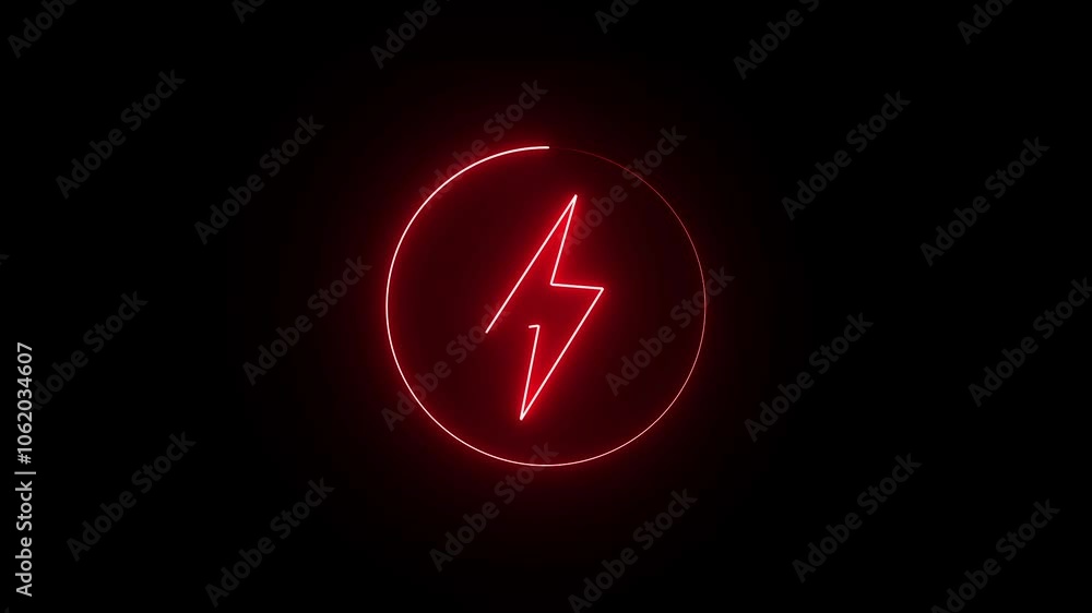 neon battery charging power icon animation and circle rotation. neon battery charging power icon animation and circle rotation.