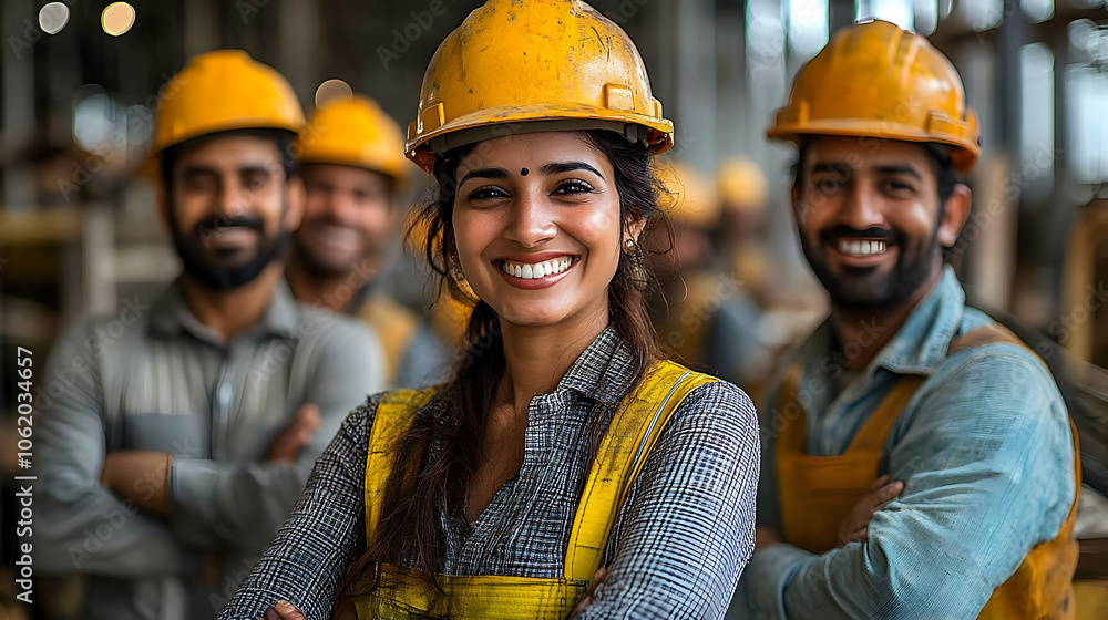 Smiling Construction Workers in Hard Hats - Photo Smiling Construction Workers in Hard Hats - Photo