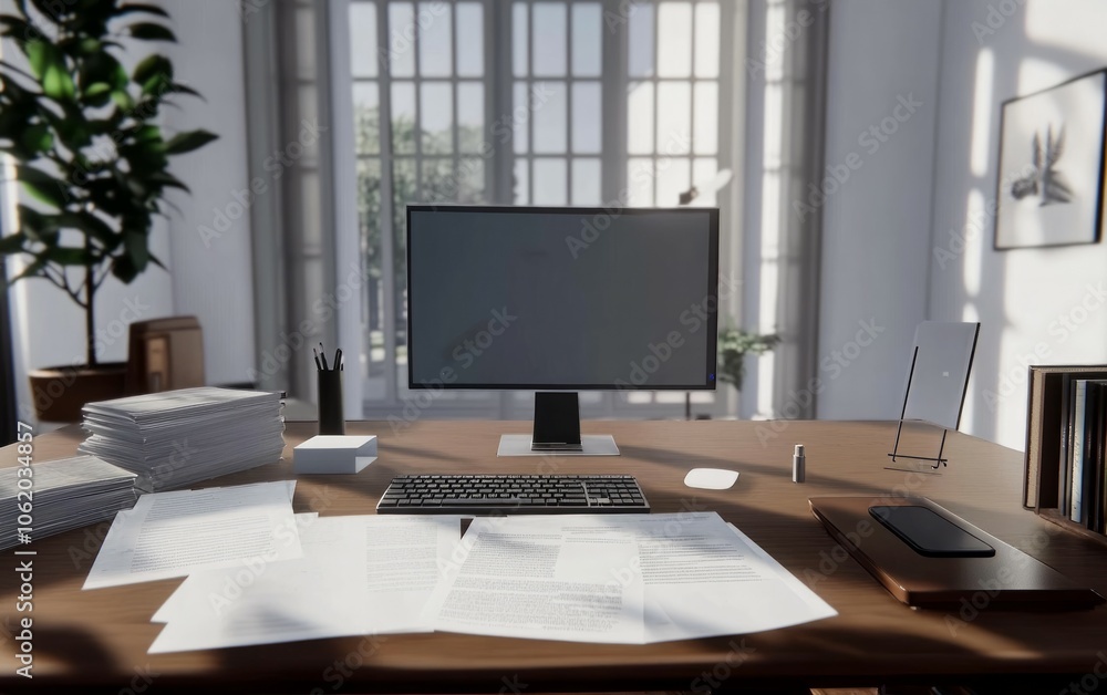 Clean modern work desk in home, remote working Clean modern work desk in home, remote working