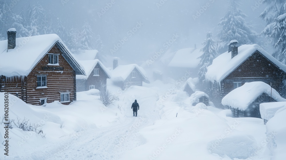 Remote Village Caught in Extreme Blizzard Scene Remote Village Caught in Extreme Blizzard Scene