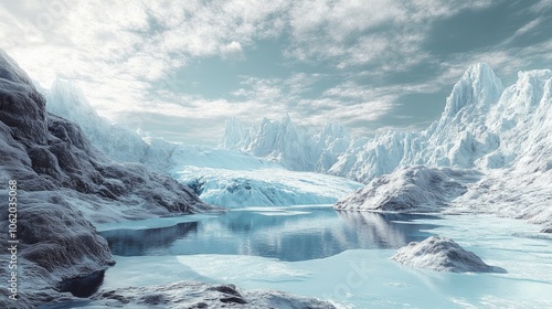 A glacier slowly moving through a frozen landscape