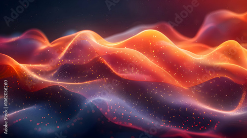 Abstract Background with Wavy Lines and Glowing Lights