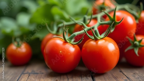 tomato green branch cherry tomatoes fruits on the counter of the market store healthy meal food snack copy space food background