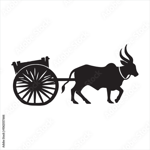 Bullock Cart  silhouette on white background
