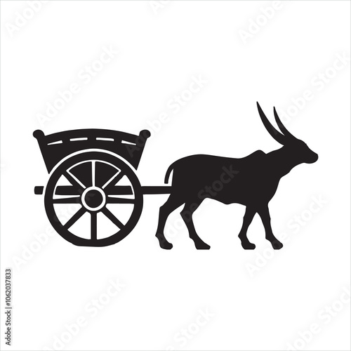 Bullock Cart  silhouette on white background
