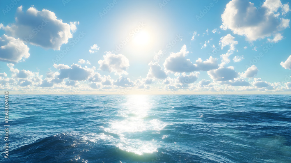 A view of the sea with the sky and sunlight shining down on it. A view of the sea with the sky and sunlight shining down on it.