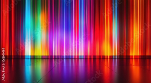 Colorful  multi-colored strip of light is projected on the floor. The colors are bright and vibrant  creating a lively and energetic atmosphere
