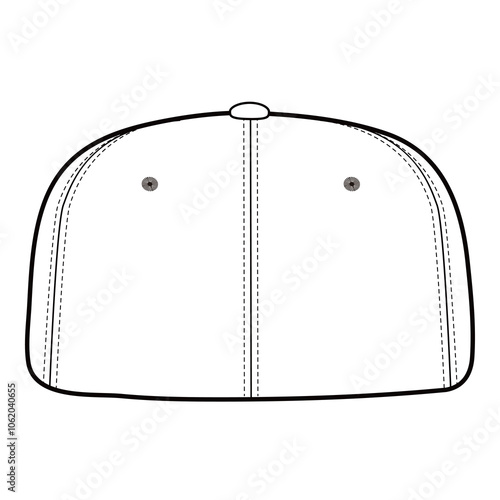 Back view of a closed-back cap, showing stitching and eyelets with button top detail.
