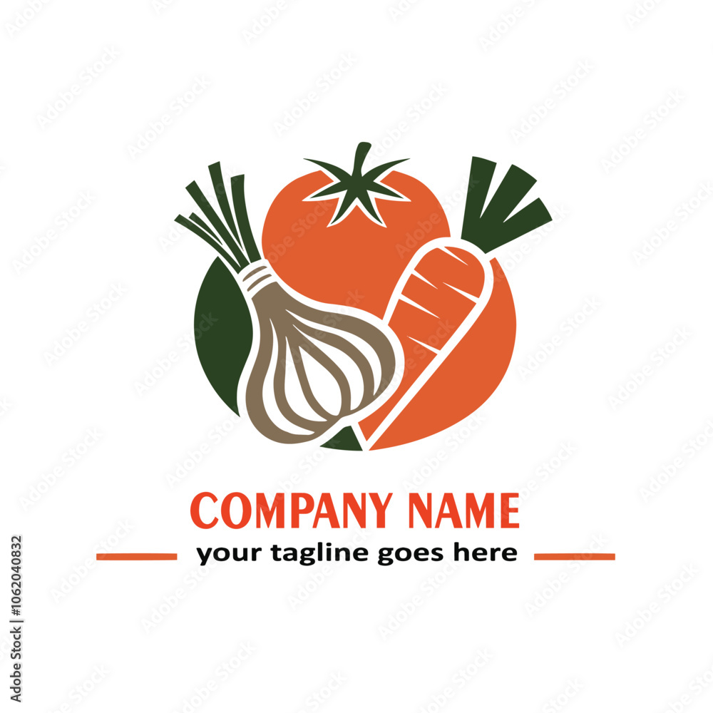 Tomato, Carrot, and Garlic Logo with Company Name and Tagline Tomato, Carrot, and Garlic Logo with Company Name and Tagline