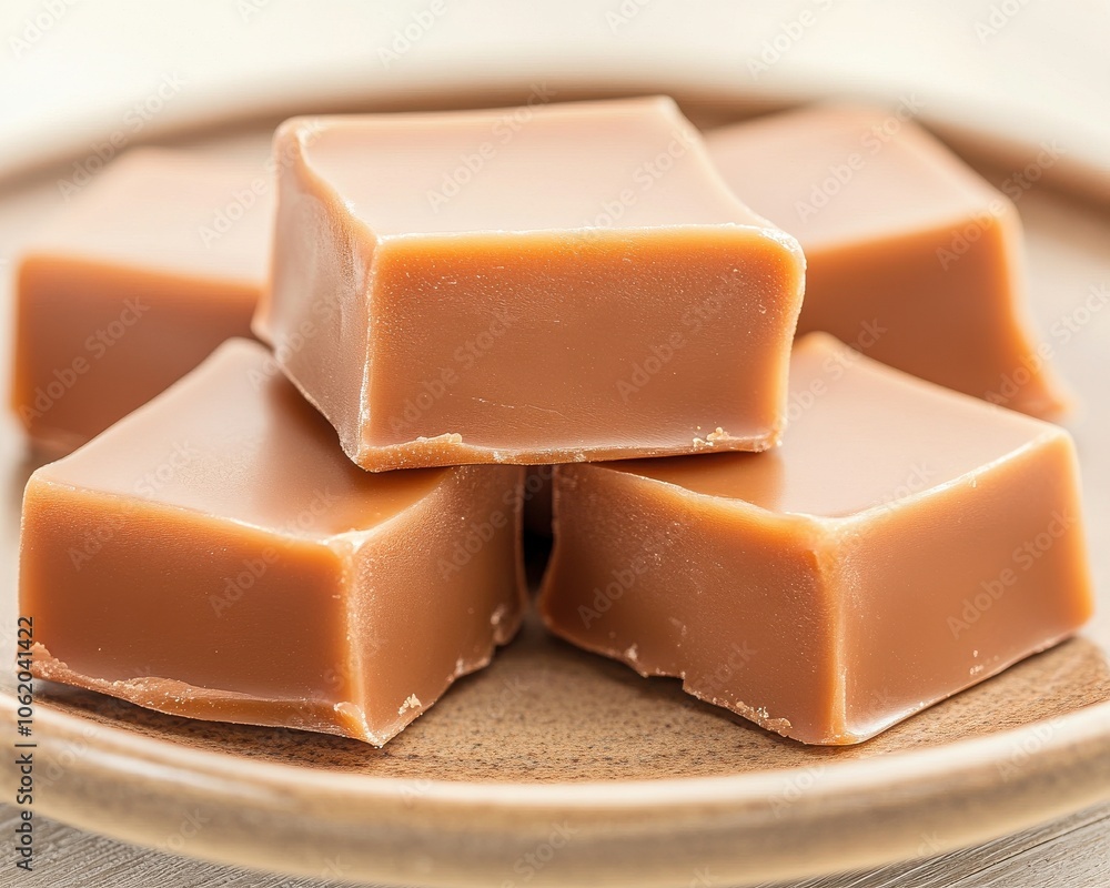 Sweet Indulgence: A close-up shot of smooth, rich caramel fudge squares, capturing the warm, inviting texture and tempting appeal of this classic confection. Sweet Indulgence: A close-up shot of smooth, rich caramel fudge squares, capturing the warm, inviting texture and tempting appeal of this classic confection.