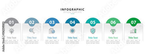 Timeline infographic template. 7 Step timeline journey, calendar Flat simple infographics design template. presentation graph. Business concept with 7 options, vector illustration.