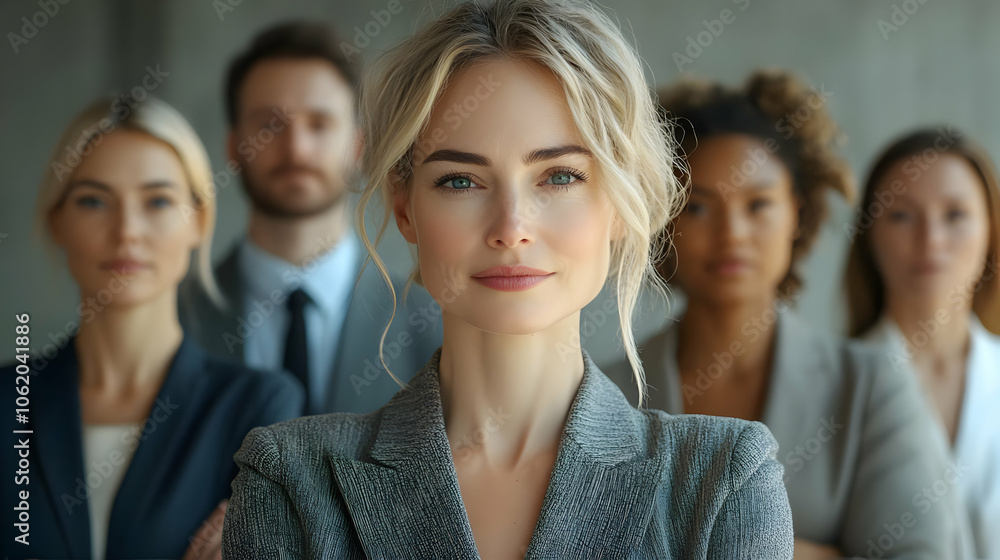 Confident Businesswoman Portrait - Close-up of a Woman in a Grey Suit Confident Businesswoman Portrait - Close-up of a Woman in a Grey Suit