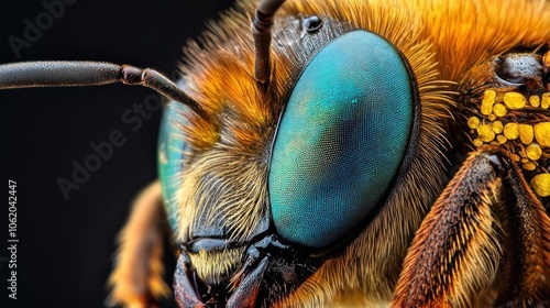 A Close-Up View of a Bee's Eye with Fuzzy Fur and a Complex Pattern photo