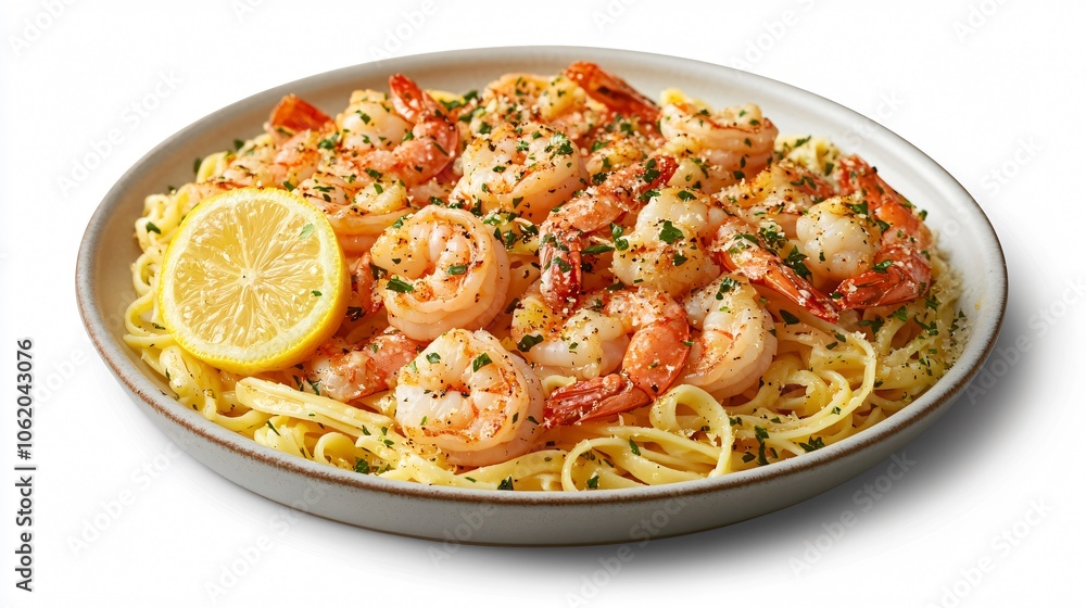 Shrimp Scampi Pasta with Lemon Wedge Shrimp Scampi Pasta with Lemon Wedge