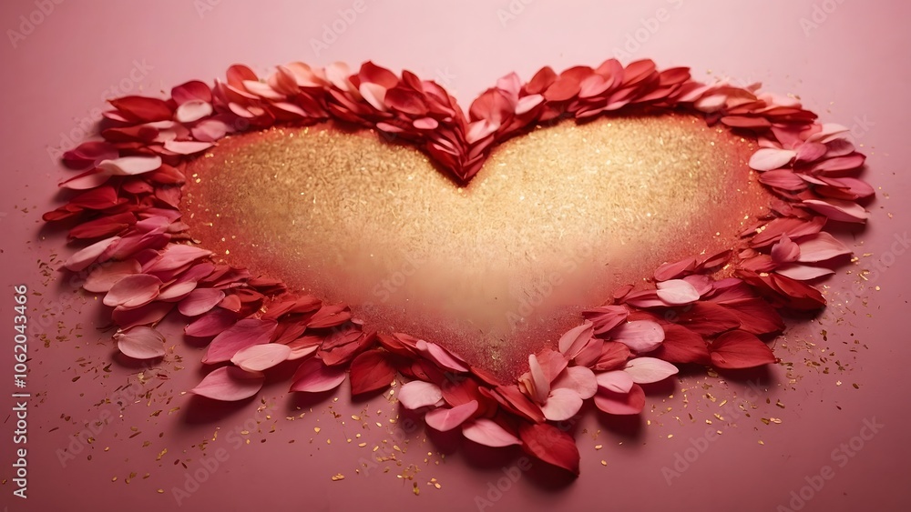 Heart-shaped Arrangement of Rose Petals on a Soft Pink Background Decorated for a Romantic Occasion Heart-shaped Arrangement of Rose Petals on a Soft Pink Background Decorated for a Romantic Occasion