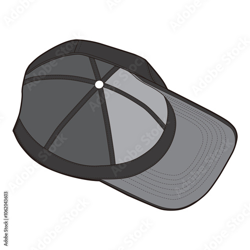Slightly rotated top view of the inside of a black baseball cap showing details of the visor and structure.
