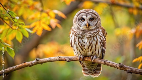 Barred Owl perched on branch ready to hunt