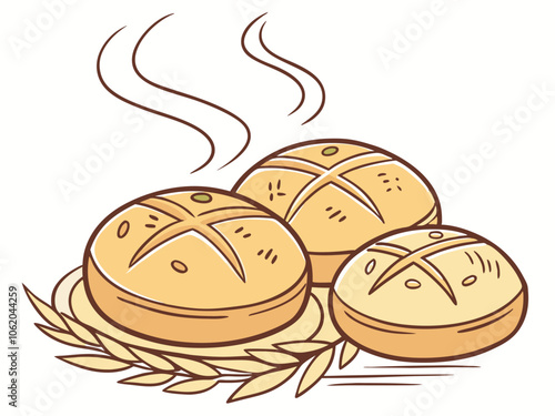 Freshly baked rolls. Vector illustration.