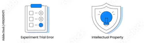 Innovation and Intellectual Property. Icons Included: Intellectual Property, Experiment Trial Error, Expensive Knowledge