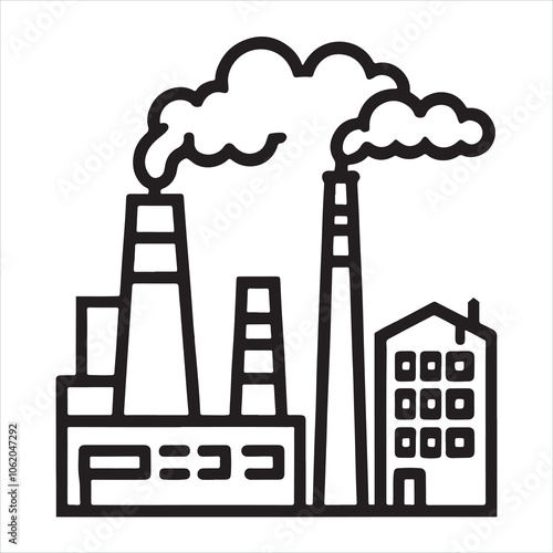 single one line Refinery icon silhouette on white background
