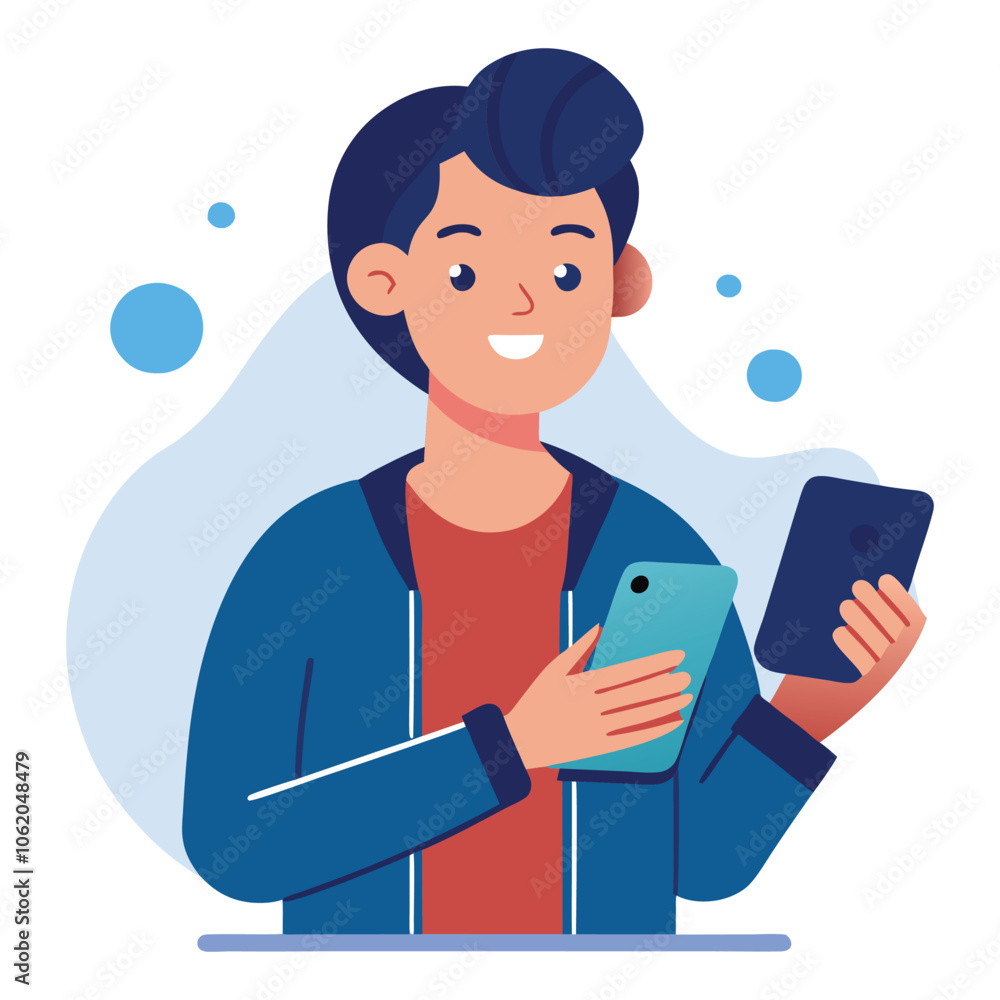 vector person using a smartphone on white background vector person using a smartphone on white background