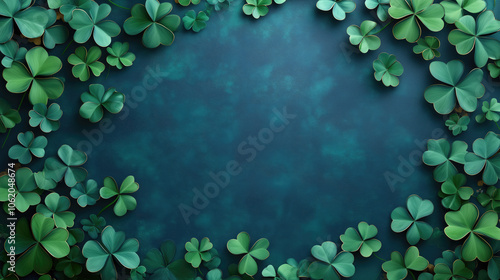 Vintage Victorian style background featuring green and gold clovers on a textured surface for St. Patrick's Day, Irish theme and nature inspired art. photo