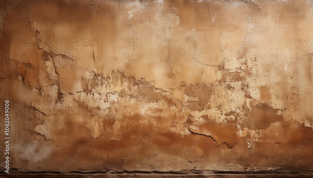 Obraz premium Aged and Weathered Plaster Wall with Cracked, Peeling Surfaces and Subtle Earthy Tones, Perfect for Rustic Interior Design, Urban Decay Projects, or Artistic Vintage Backgrounds