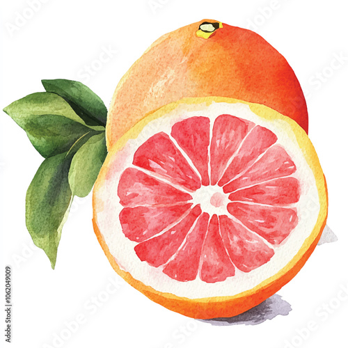 Grapefruit fruit watercolor clipart illustration