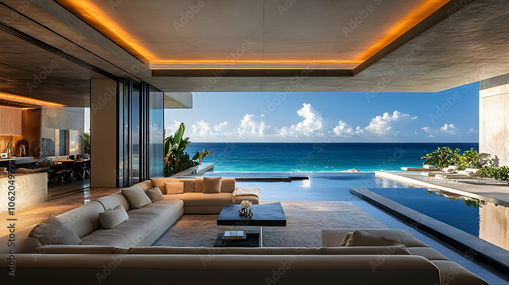 Fototapeta premium Luxury Living Room with Ocean View - Photo