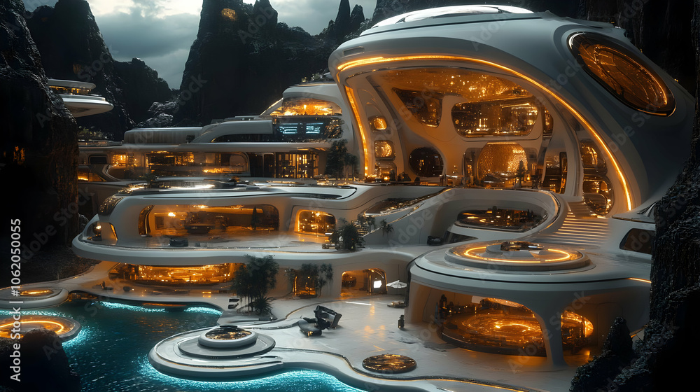 Futuristic Mansion in a Mountainous Landscape - 3D Illustration Futuristic Mansion in a Mountainous Landscape - 3D Illustration