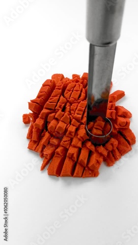 Very Satisfying and Relaxing Kinetic Sand ASMR video. Cutting anti stress macro close up colorful Kinetic Sand with a Knife. ASMR sounds.
