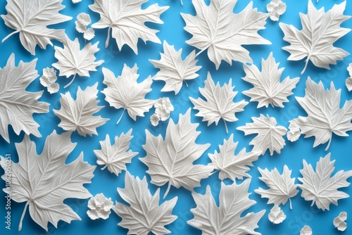 Flat 2D depiction of frost-covered leaves with gentle shading, capturing the minimalist and natural look of winterâ€™s arrival, symbolizing simplicity and calm photo