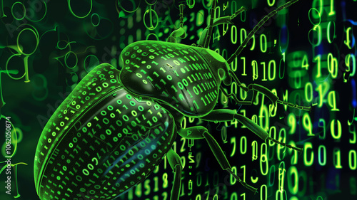 A bug symbolizing an attack on computer systems, representing cybersecurity threats and vulnerabilities.