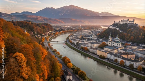 Autumn View of Salzburg with Colorful Foliage