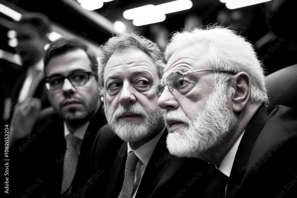 Fototapeta premium Lawyers conferring in a quiet corner of the courtroom, capturing the strategic and respectful nature of legal discussions, symbolizing clarity and cooperation