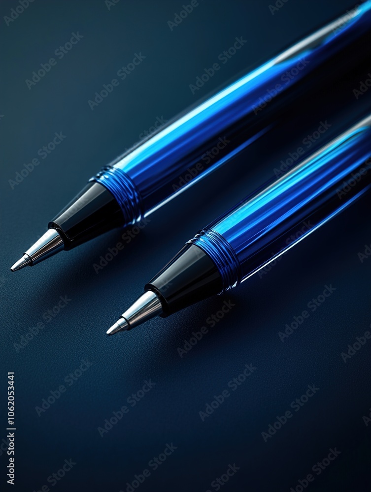 Realistic Blue and Black Pens in Studio Lighting Realistic Blue and Black Pens in Studio Lighting