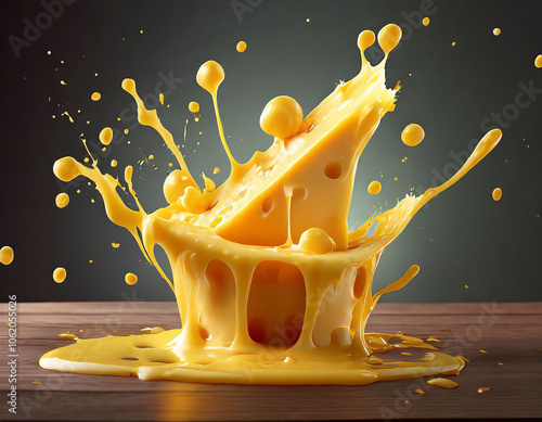 Melted cheese drips and splatters create a visually stunning splash effect. Generative AI