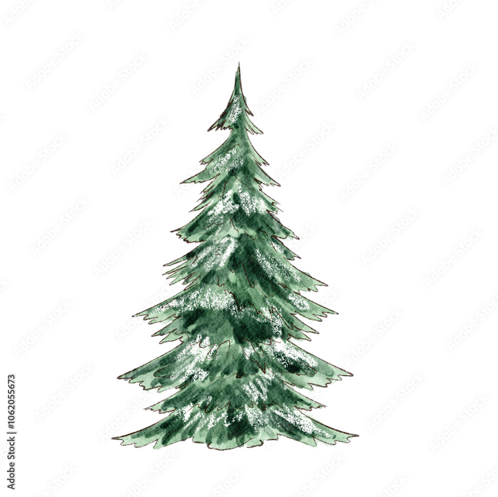 Watercolor Christmas tree isolated on white background Watercolor Christmas tree isolated on white background