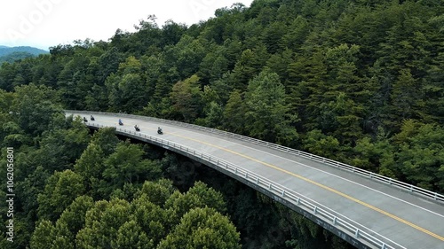 motorcycles on mountain road, drone footage