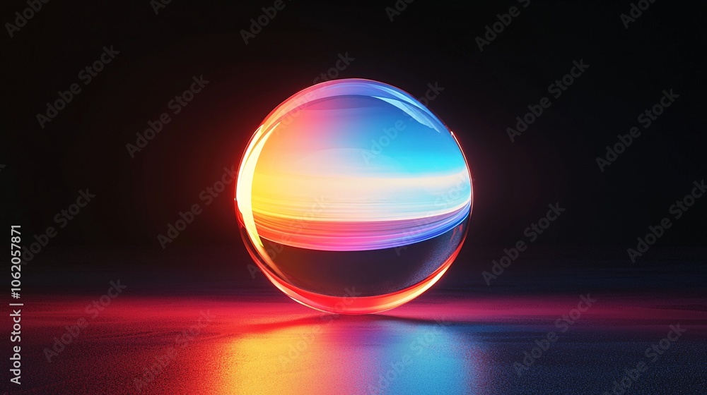 A vibrant glass sphere reflecting dynamic colors on a dark background, showcasing an interplay of light and subtle textures. A vibrant glass sphere reflecting dynamic colors on a dark background, showcasing an interplay of light and subtle textures.
