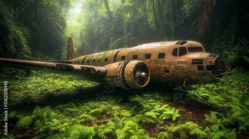 Wallpaper Mural Rusted Airplane Wreckage in Lush Jungle Torontodigital.ca