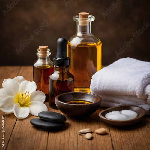 Tranquil Spa Setup Featuring Massage Oil