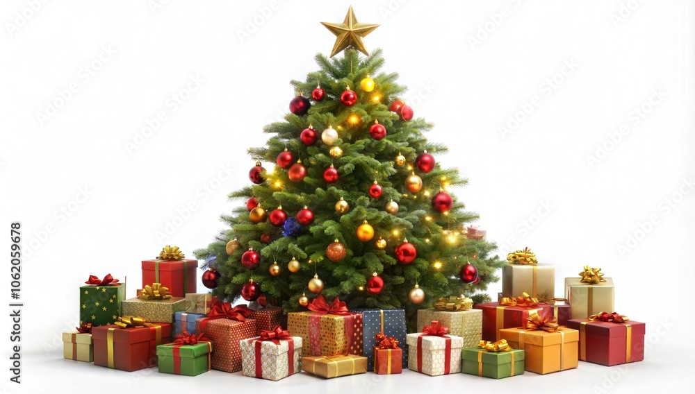 Christmas Tree festive decoration white background new year ornaments Christmas Tree festive decoration white background new year ornaments