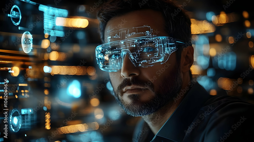 Futuristic Man Wearing Augmented Reality Glasses Illustration Futuristic Man Wearing Augmented Reality Glasses Illustration