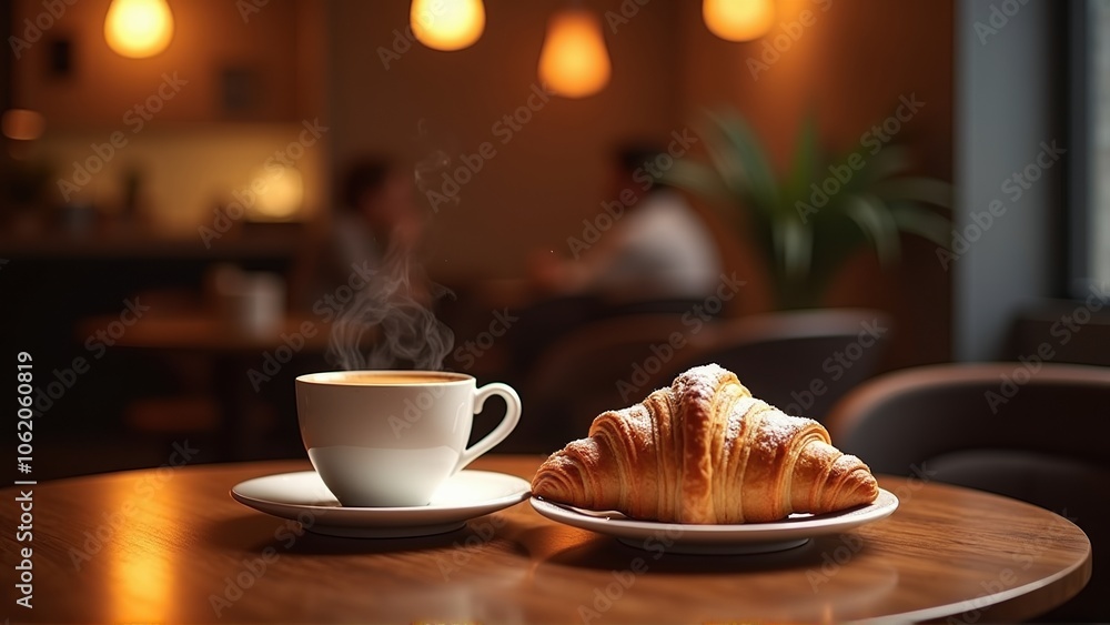 Coffee and Croissant in a Cafe Coffee and Croissant in a Cafe