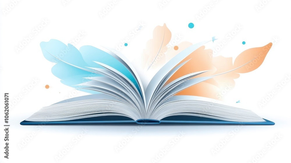 Open Book with Creative Elements and Colorful Background Open Book with Creative Elements and Colorful Background