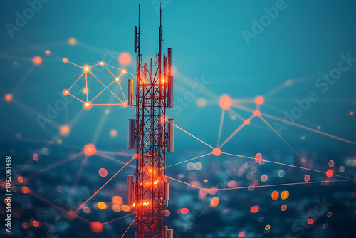 5G communication tower with cellular network antenna