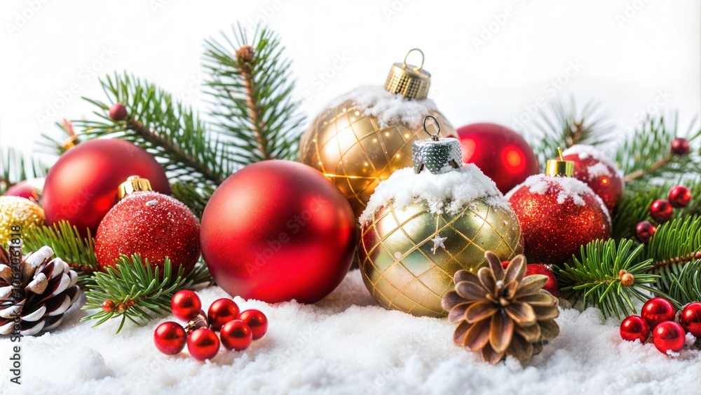 Top view Christmas branch plant tree leaf pine ornament festival lay flat white background Top view Christmas branch plant tree leaf pine ornament festival lay flat white background
