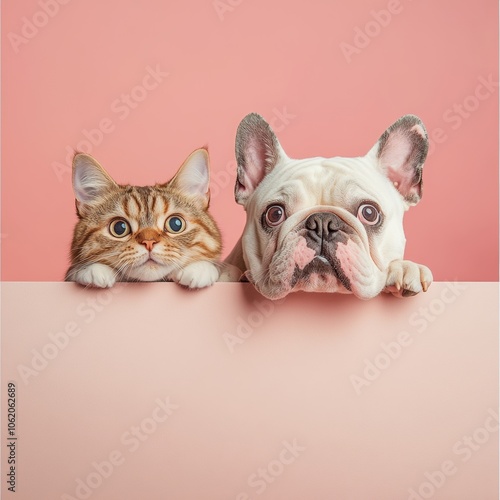 Cats and Dogs Peeking Over White Web Banner