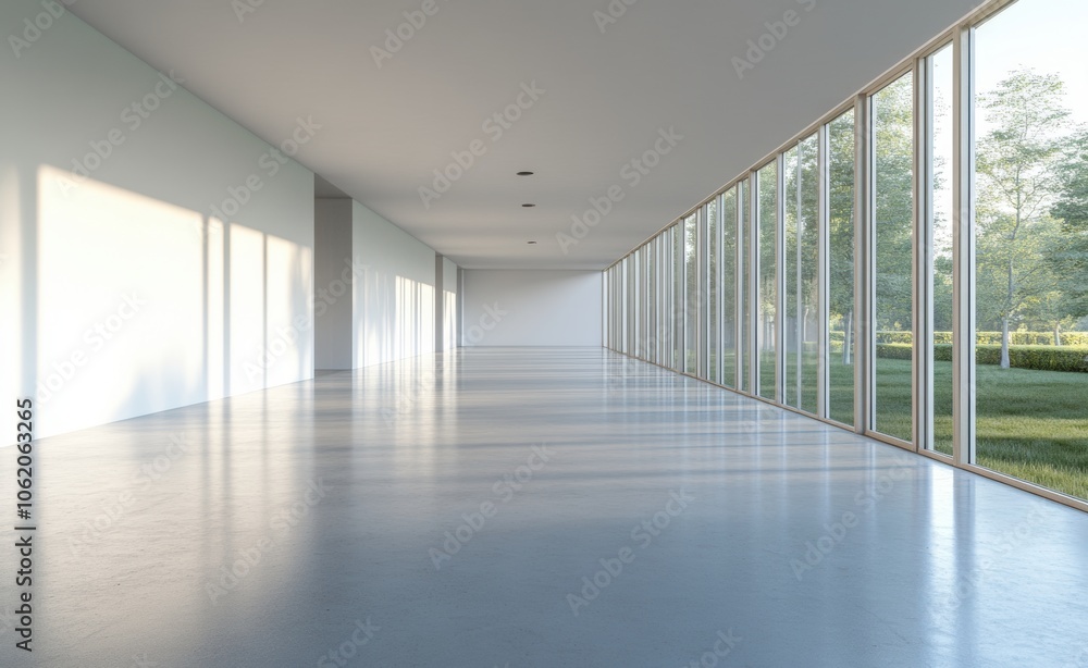 Modern Hallway with View. Modern Hallway with View.